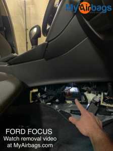 LOCATION FORD FOCUS 2015 2016 2017 2018 2019 2020 RCM Restraint AIRBAG CONTROL MODULE COMPUTER REMOVAL REMOVE INSTALL CENTER CONSOLE